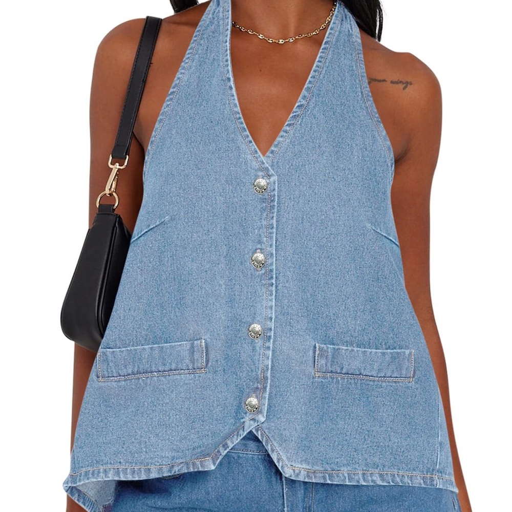 NWT Women’s‎ Denim Halter Open Back Vest Top - Small